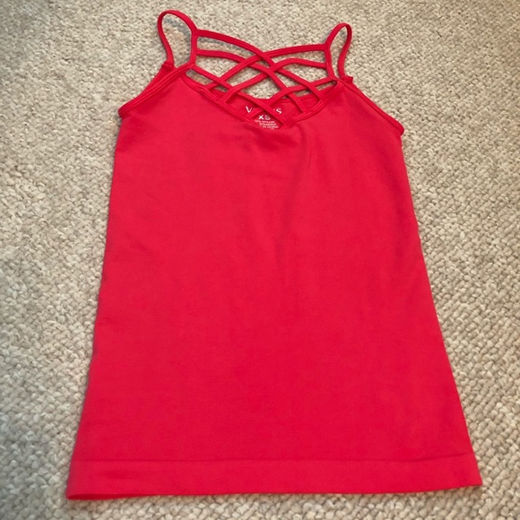 Coral-Red Crisscross Nylon Tank Top - Picture 4 of 7